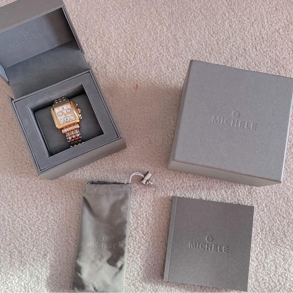 MICHELE Deco Two-Tone 18K Gold Diamond Dial Watch - Picture 9 of 16